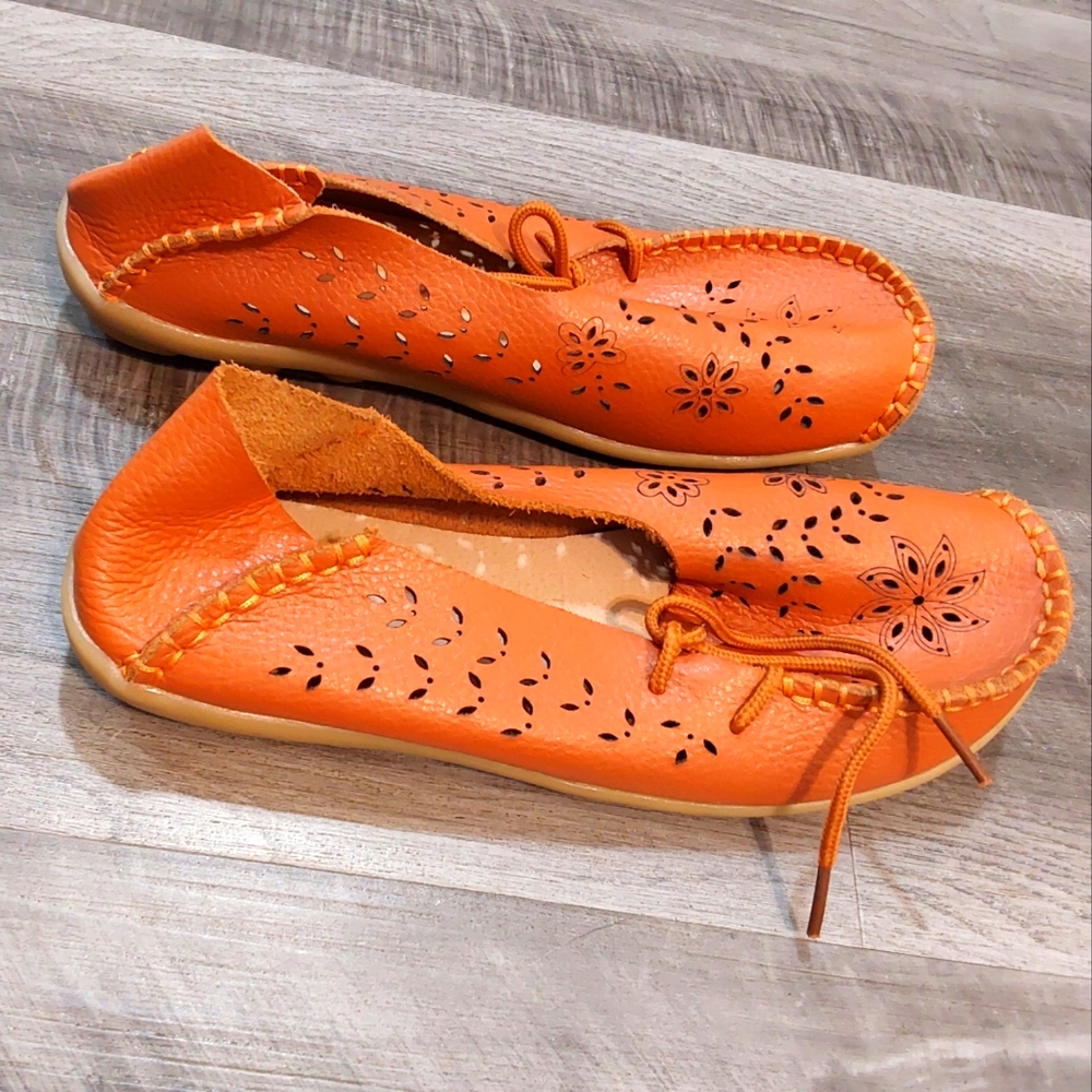 KUNSTO KEESKY - Womens Lace Up Leather Upper Terracotta Mocassins Size 8M